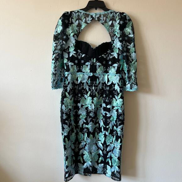 Marchesa Notte Embroidered Sheath Dress green black size 10 C8 - Picture 3 of 7